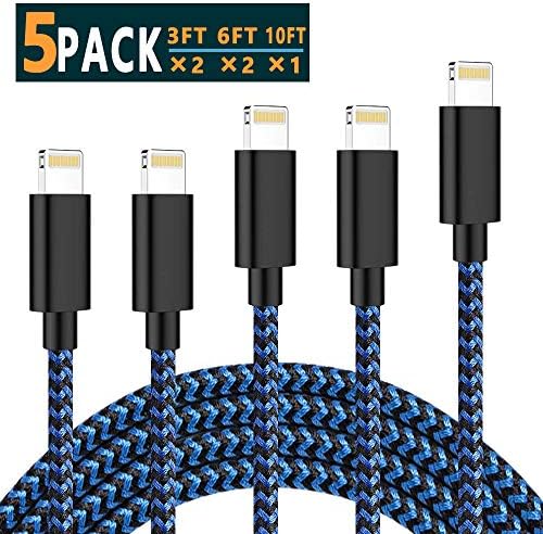 JR TECHNIK iPhone Charger, MFi Certified Lightning Cable Nylon Braided Fast Charging & Syncing Cords Compatible with iPhone XR XS 8 7 6 5 and More