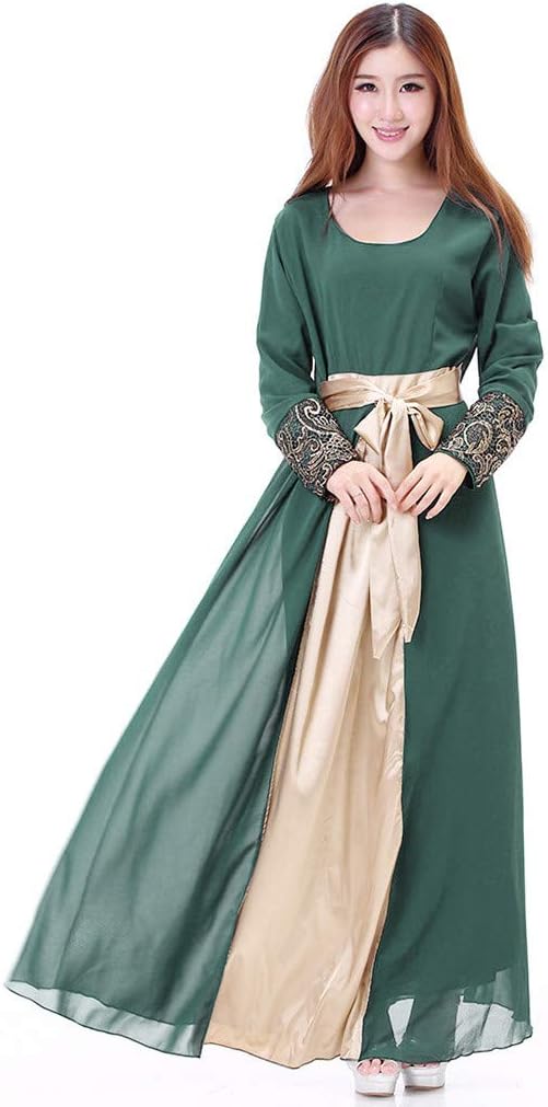 FarJing Muslim Dress for Women, Women Maxi Dress Dubai Patchwork Gown Islam Abaya Long Muslim Clothing Robe