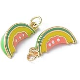 Clotiry 10Pcs Enamel Cantaloupe Pendants Colorful Brass Fruit Charm Lovely Food Dangle Charms for DIY Craft Bracelet Necklace Jewelry Making