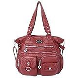 Angelkiss 2 layers Handbags Washed PU Leather Purses Shoulder Bags XS160500 (Red)
