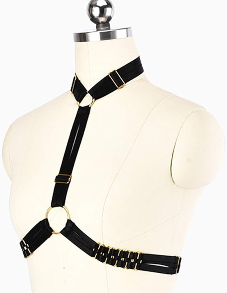 HANAERNES Women Body Harness Bralette Hollow Out Adjustable Black Bind The Bra: Clothing