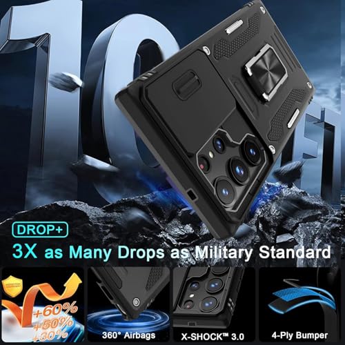 ELEPIK Samsung Galaxy S25 Ultra Case with Camera Cover,Samsung S25 Ultra Cover Pass 16ft Drop Test Military Grade Heavy Duty Protective Phone Case with Kickstand (Black)