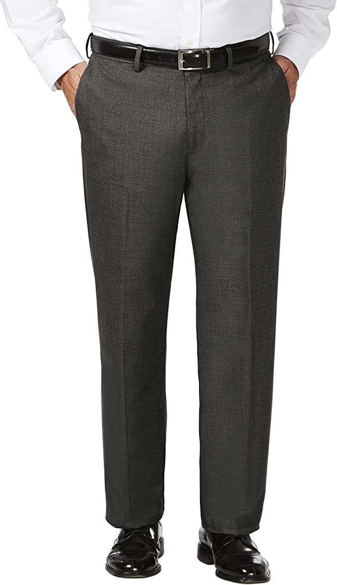 J.M. Haggar Men’s Classic Fit Flat Front Dress Pant-Regular and Big & Tall Sizes, Dk. Grey Heather BT, 46W x 30L