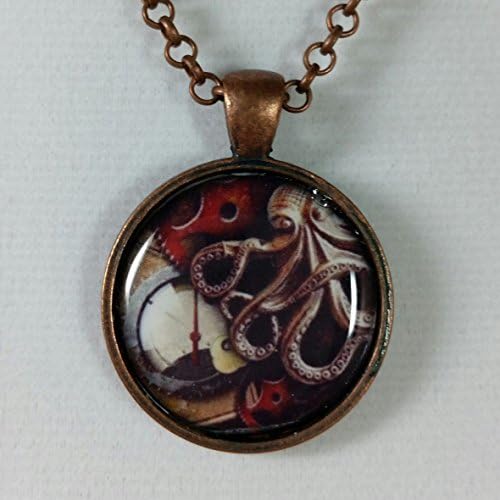 Iron Octopus Steampunk Resin Art Pendant Jewelry Adjustable Necklace 16 to 20 Inch