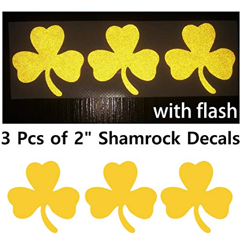 3x Gold Shamrock 3-Leaf Clover 2" Golden Wealthy Lucky Reflective Decal Decals Vinyl Sticker Safety Night for Motorcycle Bike Bicycle Car Helmet Trunk Tailgate Mobile Phone Laptop Notebook Window - Thumbnail 2