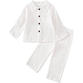 XFGLCK Toddler Boy Girl Fall Clothes Cotton Linen Long Sleeve Shirt Pants Set Unisex Casual Outfit