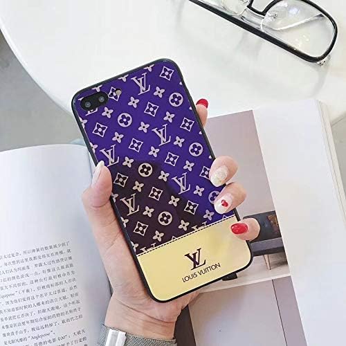Phone Case Compatible iPhone Xs Case, iPhoneX Case, Fashion Monogram Blue Tempered Glass Slim Fit Soft Shock Absorbent Edges Cover Case Compatible iPhoneXs, iPhoneX