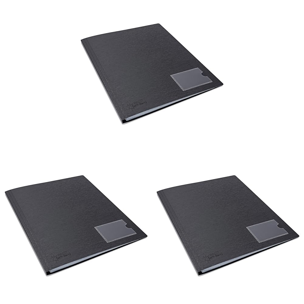 Rapesco 1649 Germ-Savvy Antibacterial, Hardcover Polypropylene Presentation Folder 24 Pockets A4, Black (Pack of 3)