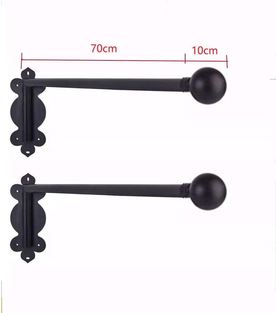Set of 2 Swing Arm Window Curtain Rod, Metal Drapery Rod Mute 180 Degree Rotation Weight-Bearing 60kg Curtain Display Stand for Kitchen Bathroom -70cm-Round-Toe