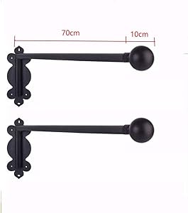 Set of 2 Swing Arm Window Curtain Rod, Metal Drapery Rod Mute 180 Degree Rotation Weight-Bearing 60kg Curtain Display Stand for Kitchen Bathroom -70cm-Round-Toe