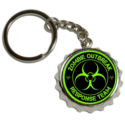 Zombie Outbreak Response Team - Green - Nickel Plated Metal Popcap Bottle Opener Keychain Key Ring