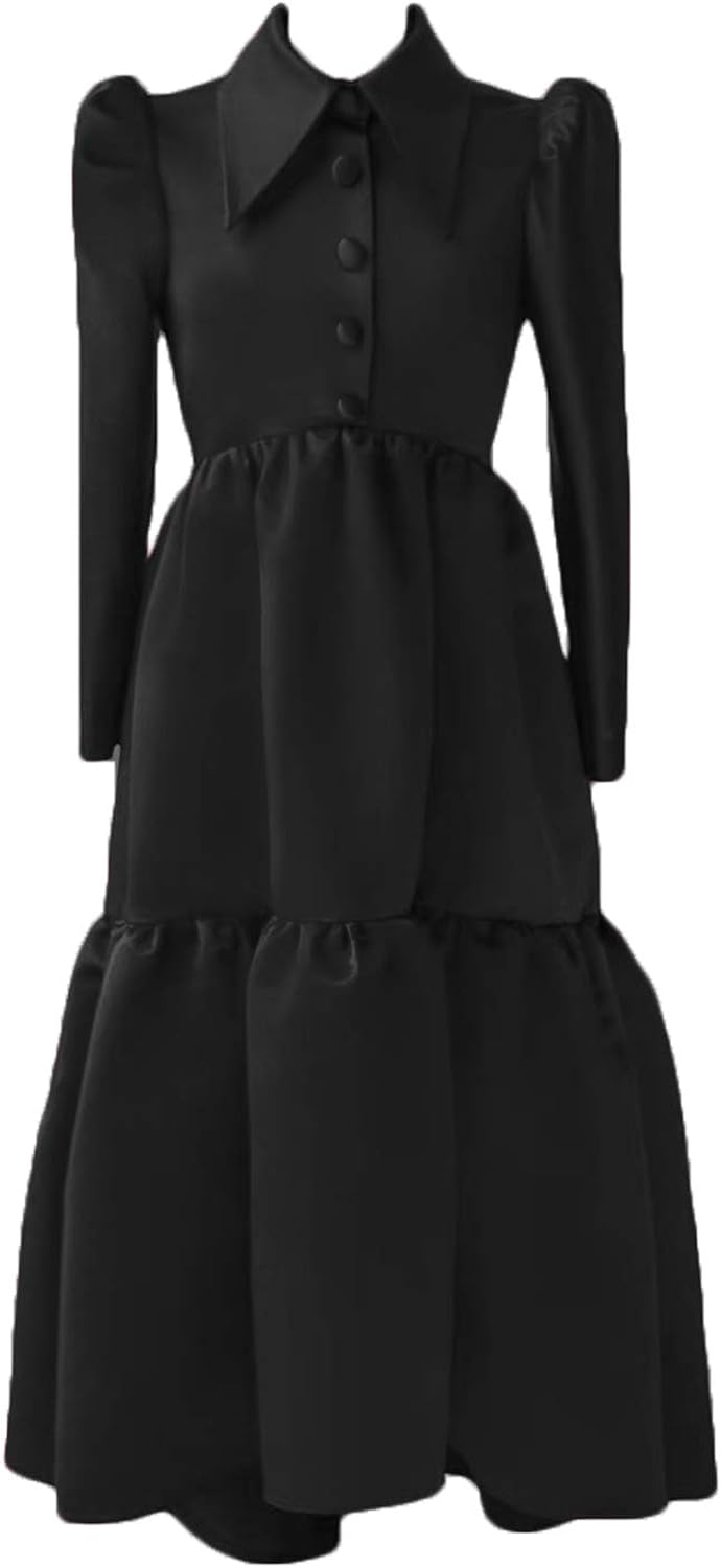 black long sleeve tea length dress