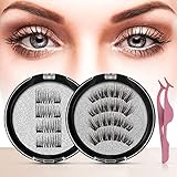 Dual Magnetic Eyelashes Lightweight & Easy to Apply Best 3D Reusable Magnet Lashes Extensions 2 Magnets Natural Look False Lashes (4 PCS)