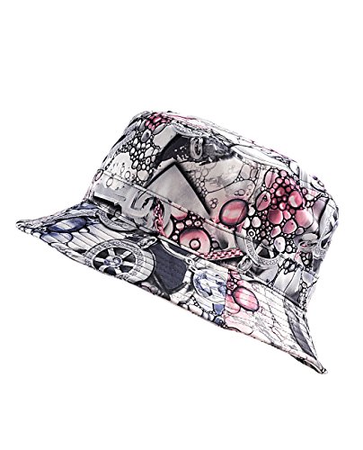 NYFASHION101 Fashionable Unisex Satin Lined Printed Pattern Cotton Bucket Hat, Gray Bubbles & Keys
