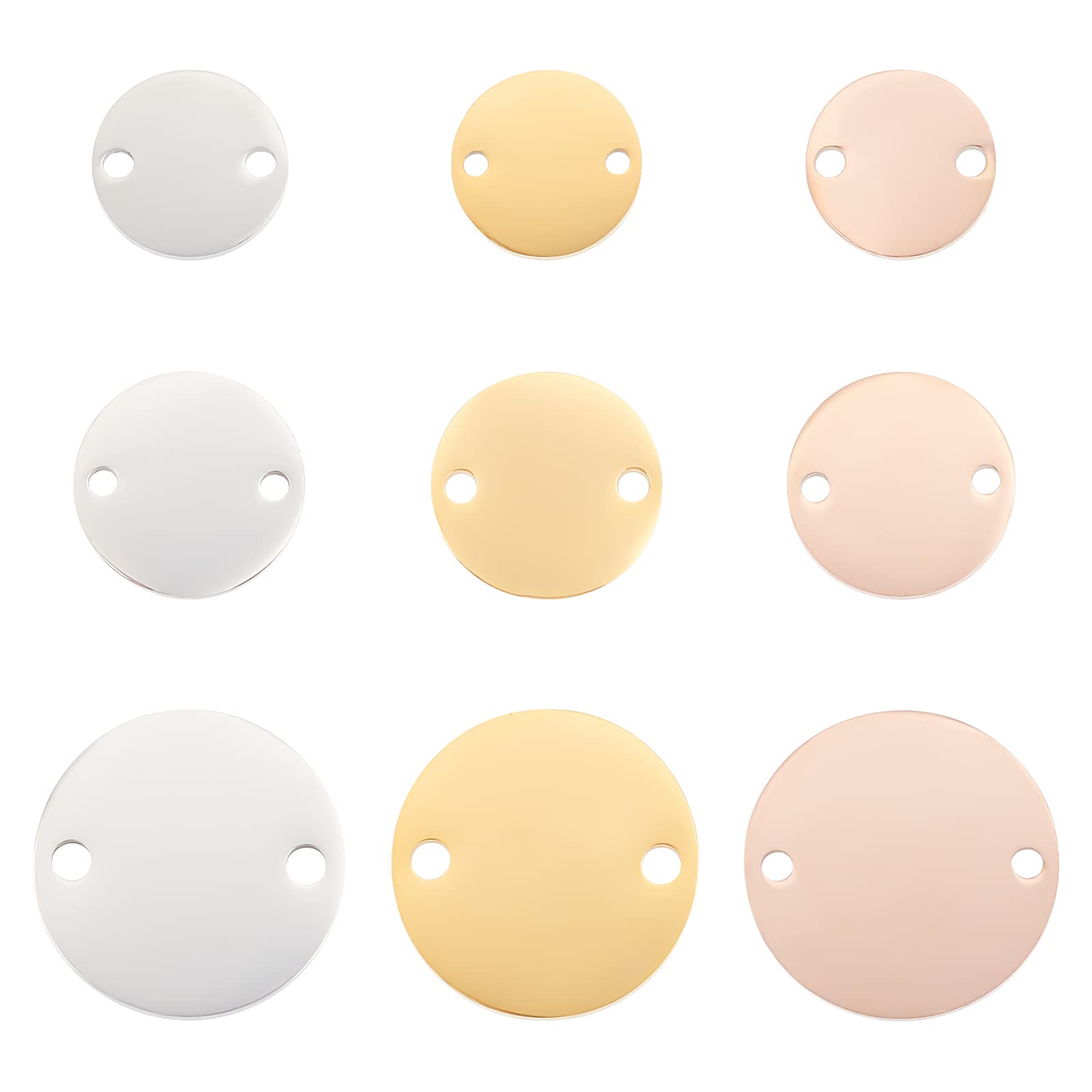 UNICRAFTALE 9Pcs 3 Colors 10/12/16mm Engarving Blank Tag Pendants 201 Stainless Steel Metal Blank Charms Engravable Blanks Bracelets Pendants Flat Round Connector Charms For Jewellery Making