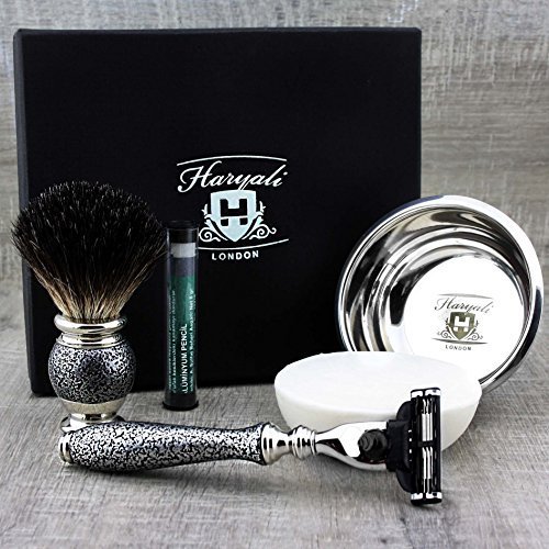 Pure Black Badger Brush,Triple Edge cartridge Razor,Bowl & Soap.