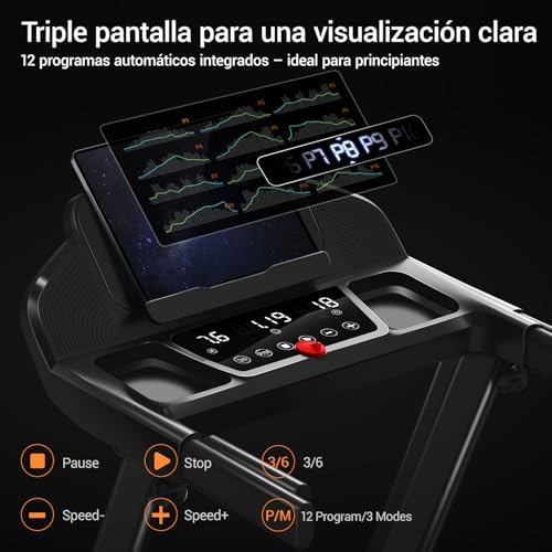 LONTEK Cinta de Correr Plegable con Inclinación 9%, Cinta de Andar Plegable 12KM/H,Caminadora Electrica para Casa Equipado con un Motor de 3,0 CV y Pantalla LED,Soporte 136KG