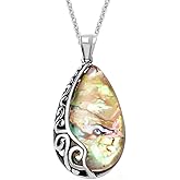 Abalone Shell Pendant Necklace for Women with Black Oxidized Stainless Steel Chain 20" - Abalone Boho Beachy Costume Jewelry for Women - Engagement Anniversary Wedding Birthday Christmas Gifts