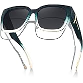 Meeloog Polarized Fit Over Glasses Sunglasses for Women UV Protection, Trendy Square Wrap Around Shades for Driving Riding