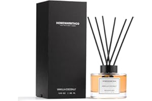 Homewarmthco Vanilla Coconut Reed Diffuser Set - Luxury Fragrance Reed Diffusers for Home, Office & Bathroom Décor - Long Lasting Scent Sticks Diffuser with Non-Toxic Oils (5.63 oz)