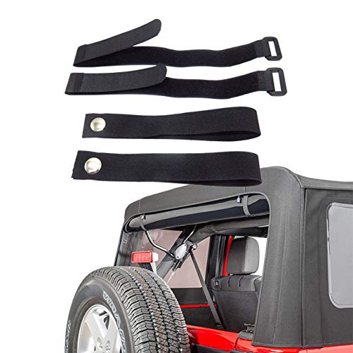 MFC Rear Window Roll Up Snap Straps & Soft Top Sunrider Straps, for Jeep Wrangler 2007-2019, Black - Thumbnail 3