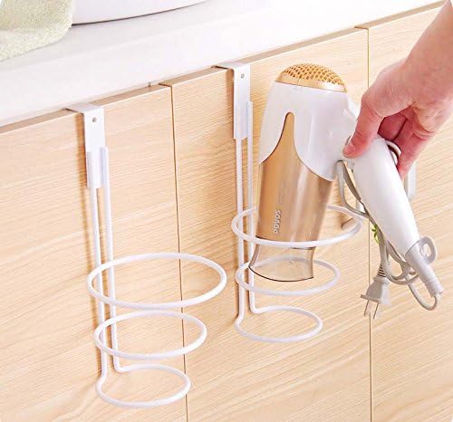 MEOLY Hair Dryer Holder Metal Over-Cabinet Hair Blow Rack Mounted Hairdryer Storage Organizer White