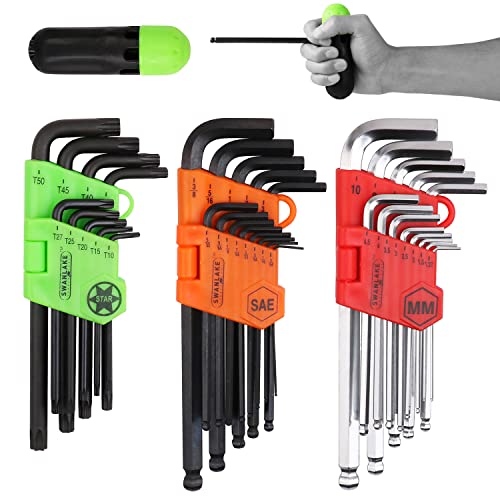 SWANLAKE Allen Wrench Set, Hex Key Set Long Arm Ball End Hex Wrench Set