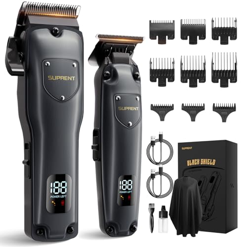 SUPRENT Men's Hair Clipper, Professional Cordless Hair Clipper Set, Hair Clipper and T-Blade Beard Trimmer, Hair Cutting for Men Gift (Grey)