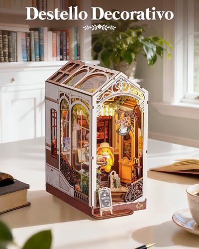 Rolife Book Nook Kit Houses Miniatures to Assemble Holiday Coffee Puzzle Wood 3D Adults with Lights Home Decoration Book Models to Build Adults Gift for Teacher Mother Children