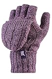 Women's Pair of Heat Holder Thermal Cable knit FINGERLESS mitten cap Gloves Purple