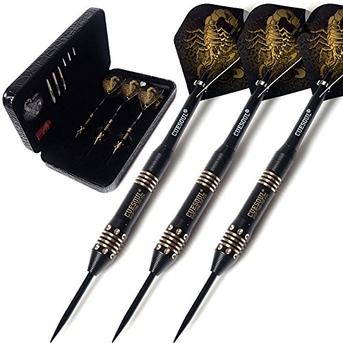 CUESOUL Black Scorpion Series 20g/22g/24g Professional Steel Tip Darts Set Brass Barrels Shockproof Deluxe PU Carry Case for Pub, Game Room & League Play(CBSHF2002-L)