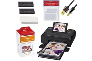 Canon SELPHY CP1300 Wireless Compact Photo Printer (Black) RP-108 Color Ink Paper Set (108 Sheets of 4 x 6 Paper) + NeeGo Printer Cable + NeeGo Print Protector (100 Pack)