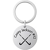 Personalized Field Hockey Keychain • Custom Engraved Stainless Steel Pendant with Name & Number • Gift for Players, Teams & Coaches