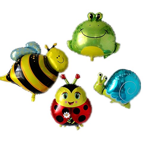 AnnoDeel 4 Pcs Cute Animal Foil Balloons, Large Insect Balloons Snails/Bees/Frogs/Beetles Balloons for Party Decoration Birthday Wedding Funny Balloons