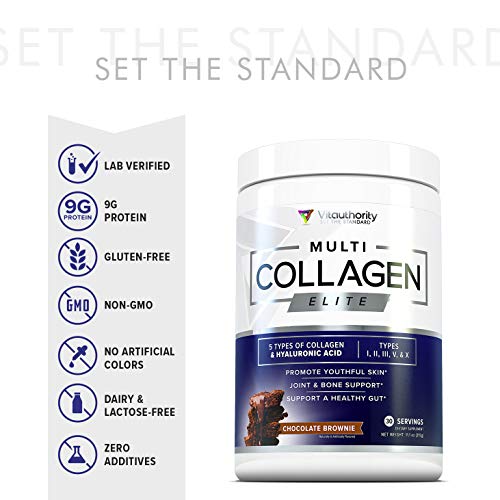 Multi Collagen Elite Chocolate Brownie Collagen Protein Powder: Multiple Source Grass-Fed Hydrolyzed Collagen Peptides with Vitamin C and Hyaluronic Acid, Types I II III V X, Anti-Aging Powder, 30srv - Thumbnail 4
