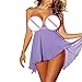 ManxiVoo Sexy Lingerie Sling Sleepwear Women Sexy Lace Lingerie Dress Temptation Underwear 2 Pcs (3XL, Purple)