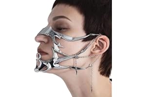 qynyxbh Cyberpunk metal mask fluid mechanical wind earrings lip ring adjustable face decoration