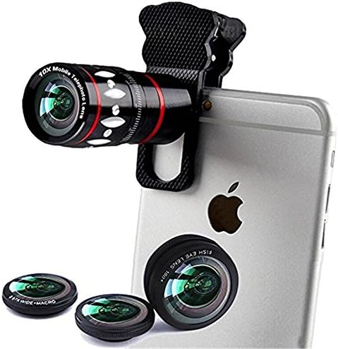4 in 1 Lens kits,10X Optical Universal Clip-on Telescope Telephoto Lens + Fisheye + Wide Angle + Macro Lens for iPhone/Samsung Galaxy and Other Mobile Phone