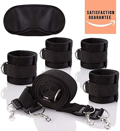 LovaLova Bed Restraint System Kit - Yoga Strap with Soft Furry Comfortable Wrist Ankle Cuffs and Mask