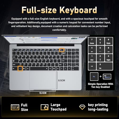 XWU 15.6 inch laptop with 8GB RAM, 256GB SSD, 100% sRGB display, N4000 processor, Wi-Fi 5 Dual Band, Bluetooth 4.2, USB-A, HDMI, 1920 x 1080 FHD display (8, GB)