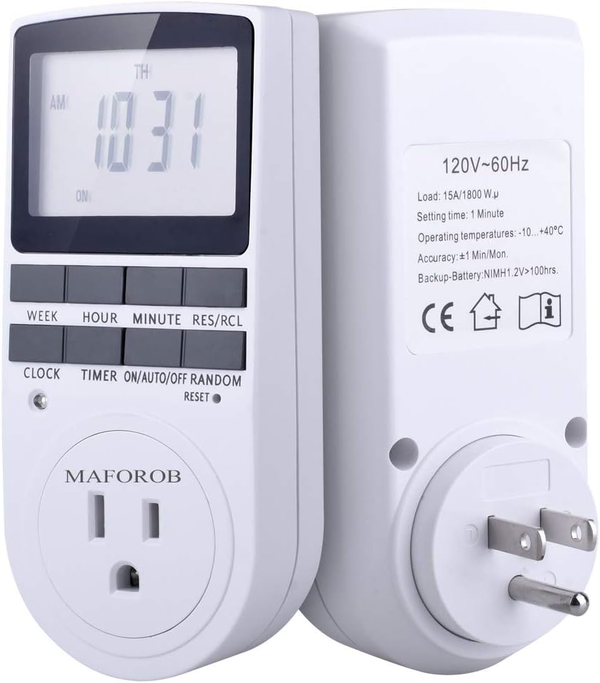 15A/1800W 24-Hour Digital Timer Socket, 7-Day Digital Programmable Timer Switch with 3-Prong Outlet for Lights and Appliances with LCD Display (one Pack)