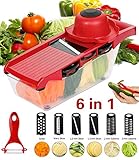 Yasmine Vegetable Slicer Cutter - 6 Interchangeable Blades with Peeler, Hand Protector, Storage Container Suitable for Cutter for Potato, Tomato, Onion, Cucumber, Cheese etc
