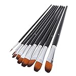Anself Nylon Hair Paint Brush Set Filbert Head Wooden Handle Artists Brushes 9pcs