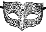 Luxury Mask Diamond Design Laser Cut Venetian Masquerade Mask, Black/Clear Stones, One Size