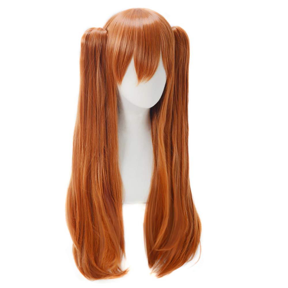 C-ZOFEK Shikinami Asuka Langley Wig Womens Long Orange Cosplay Hair With Detachable Ponytails (Orange)