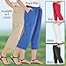 Collections Etc Women's Elastic Waist Cargo Pocket Capri Pant, Khaki, Large