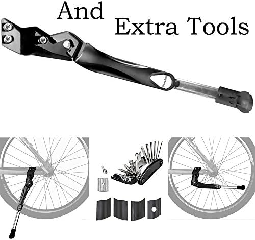 Bicycle Kickstand - Adjustable Alloy,  Side Kick Stand Fit For 20" 24" 26" , And Multi-function Bike Bicycle Cycling Mechanic Repair Tool Kit, Easy Tighten the Screws, 100% Solidly Not Moving（Black）