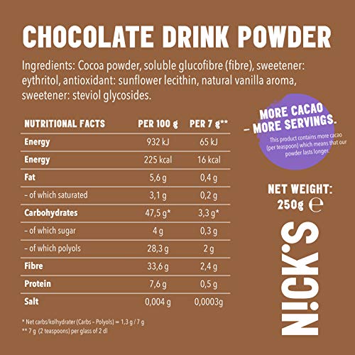 NICKS Chocolate drink HeiÃe Schokolade ohne Zuckerzusatz, Hochwertige Kakao Trinkschokolade Keto, Vegan, Glutenfrei (250 g x 1er Pack) – Bild 5