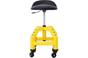 NANBERONE Rolling Shop Stool - 360 Degree Swivel Stool Garage Rolling Stool Pneumatic with Adjustable Height & Tool Tray Storage 300 Lbs Work Mechanic Stool for Workshop Garage Auto Repair Shop, Yellow