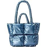 Puffer Tote Bag, Trendy Luxury Chic Quilted Large Padded Designer Handbags for Women Cotton Winter Soft Shoulder Bag